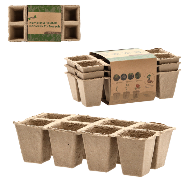 SET OF 3 PALLETS OF PEAT FLOWERPOTS 24,5 x 12,5 x 6 CM