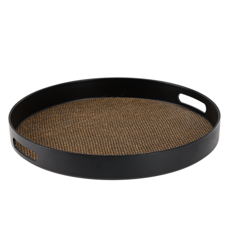 ROUND TRAY WITH HANDLES 35 x 35 x 4 CM BLACK WITH JUTE