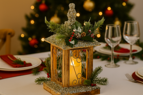 CHRISTMAS WOODEN LED LANTERN WITH CANDLE 18 x 18 x 38 CM