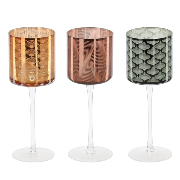 GLASS TEALIGHT CANDLE HOLDER 9 x 24,8 CM ELEGANT MIX DESIGNS