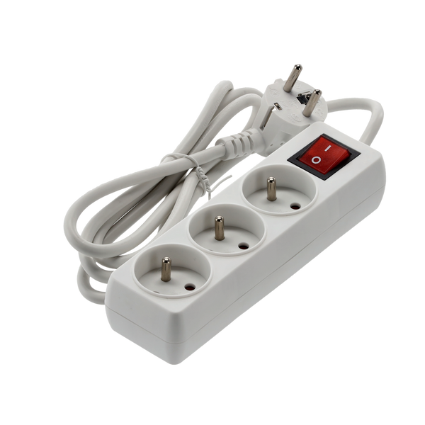 EXTENSION CORD POWER STRIP WITH SWITCH 3 SOCKETS 1.5M WHITE