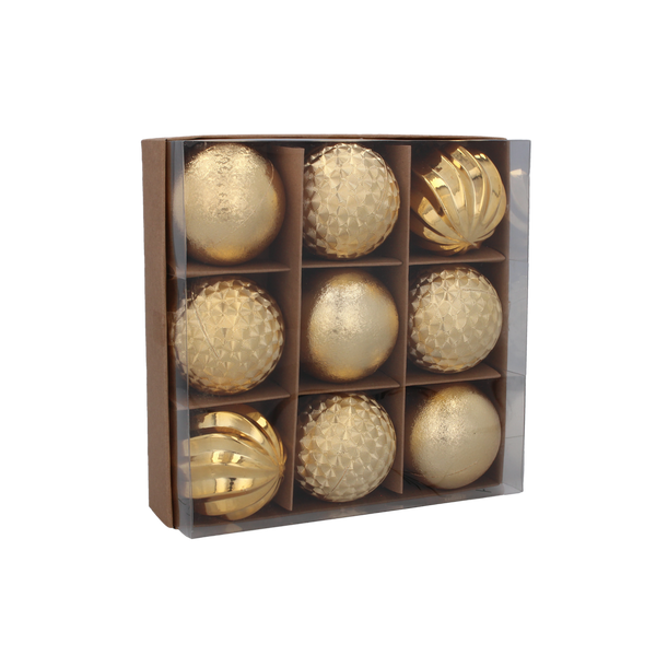 KPL. 9 DECORAȚII 6 CM ROȘU/ALBASTRU/ARGINTIU *7634