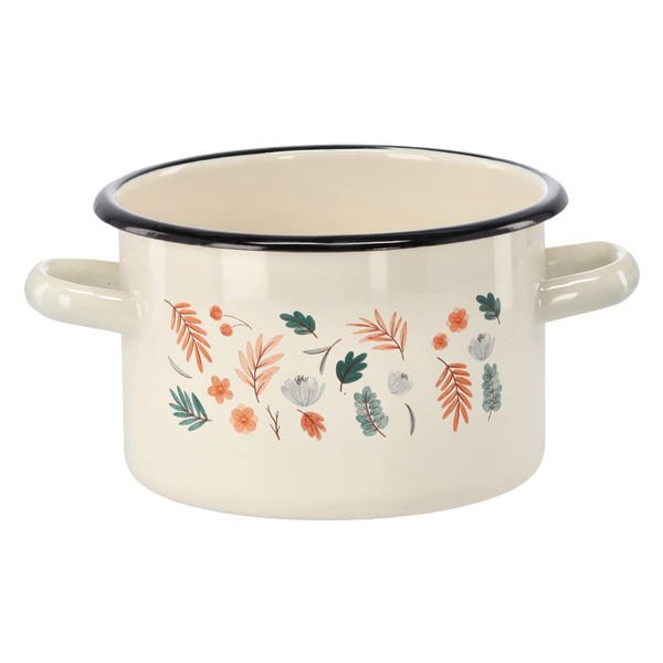 GARNEK EMALIOWANY 2 L 16 CM KREMOWY LIŚCIE *2341