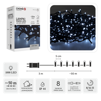 LED OSVETLENIE 1000L STUDENÁ BIELA DĹŽKA 3 + 50 M VNÚT/OVN *9638