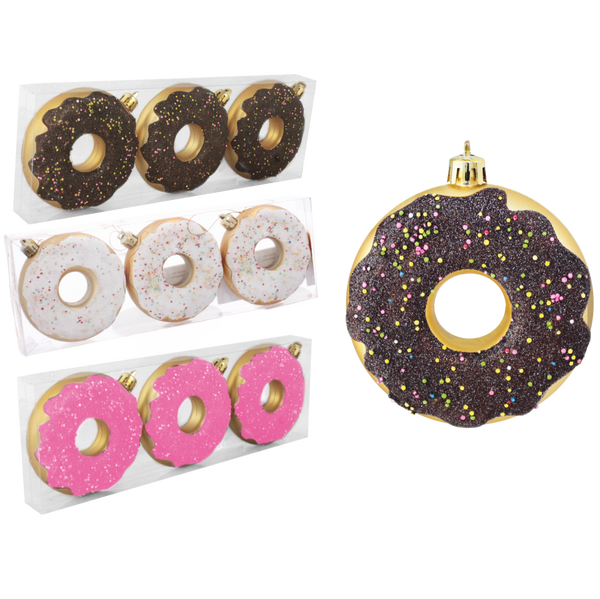 SET OF 3 CHRISTMAS TREE DECORATIONS DONAT 8 CM
