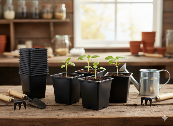 SET OF 12 PLASTIC POTS 7 x 7 x 8 CM