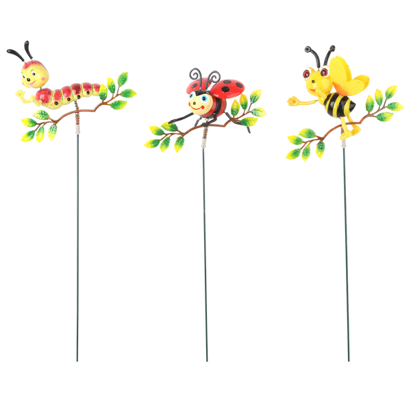 DECORATION ON A SPIKE FOR POT / GARDEN - CATERPILLAR / LADYBIRD / BEE ON A BRANCH 18 x 8 x 74 CM