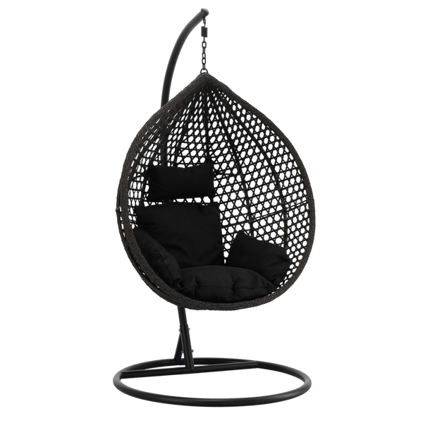 FOTEL WISZĄCY CZARNY, PODUSZKA - CZARNA, RAMA - CZARNA 107 x 68 x 120 CM 