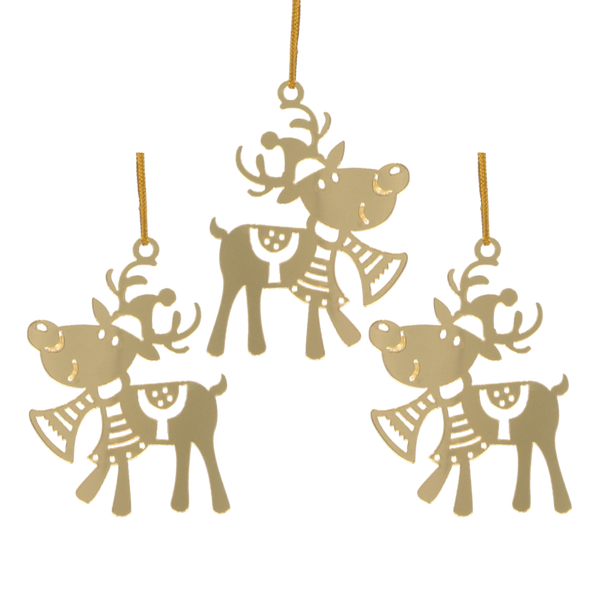 SET DE 3 ORNAMENTE CRĂCIUN - RENUL AURIE 5,5 x 8 CM pachet=48buc *0795