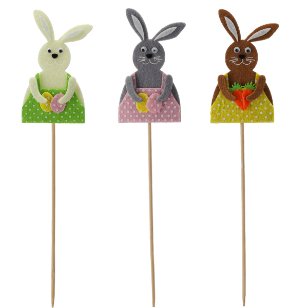 EASTER PICK DECORATION - BUNNY 6 x 9 CM MIX 3 DESIGNS pack=12pcs