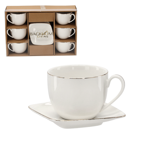 SET OF 6 CUPS WITH SAUCER 250 ML WITH GOLDEN DECORATIVE STRIPE