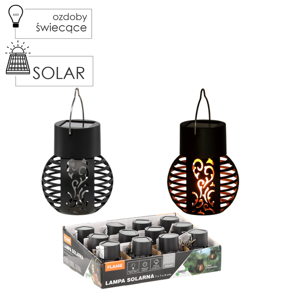LAMPĂ SOLARĂ FLAME 7 x 7 x 9 CM NEAGRĂ ALBĂ CALDĂ disp=12buc *4320