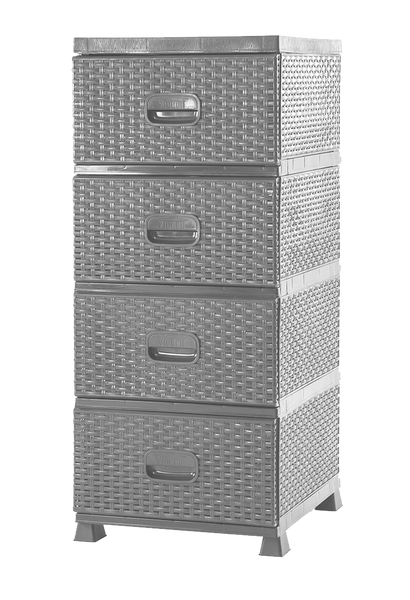 PLASTIC CHEST OF DRAWERS WITH 4 DRAWERS GREY 38 X 45 X 90 CM RATTAN