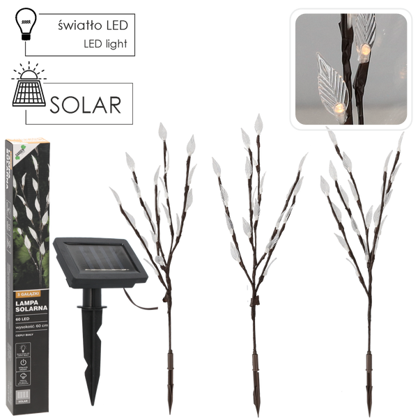 LAMPĂ SOLARĂ H 60 CM 3 RAMURI 60 LED ALB CALD *6094