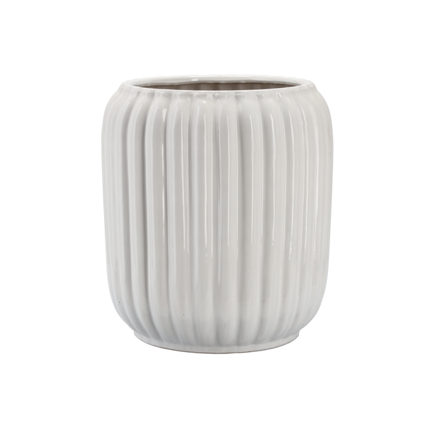 OSŁONKA CERAMICZNA NA DONICZKĘ 40 x 40 x 44 CM BIAŁA PRĄŻKOWANA *5498