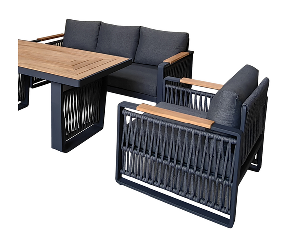 ZESTAW MEBLI ALUMINIOWYCH "SKOPJE" ( SOFA + 2 FOTELE + STOLIK) SZARY + SZARE PODUSZKI