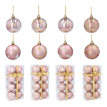 SET OF 8 CHRISTMAS BAUBLES 6 CM PINK MIX DESIGNS