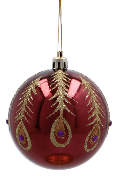 SET OF 6 CHRISTMAS BAUBLES DARK RED 8 CM