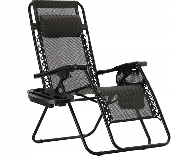 FOLDING GARDEN LOUNGER WITH STAND, POCKET, AND HEADREST