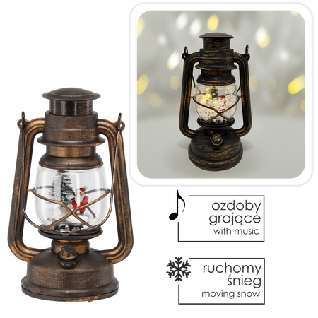 Vianočný lampión 14,5 x 11,7 x 24,5 / 35,5 CM S LED VLOŽKOU HUDBA - HNEDÝ - MIKULÁŠ S VÍKENDOM *9362
