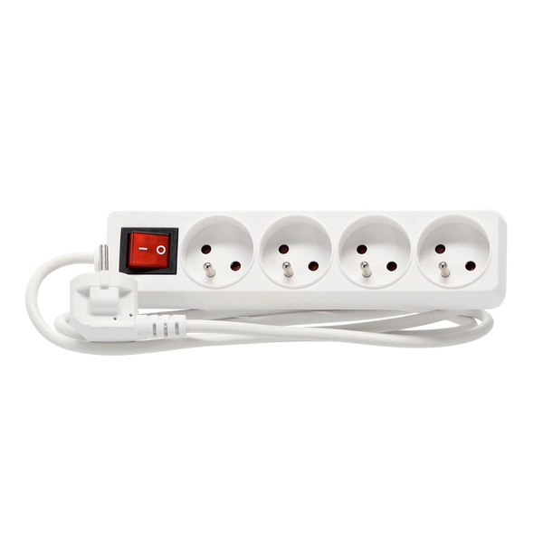 EXTENSION CORD POWER STRIP WITH SWITCH 4 SOCKETS 1.5M WHITE