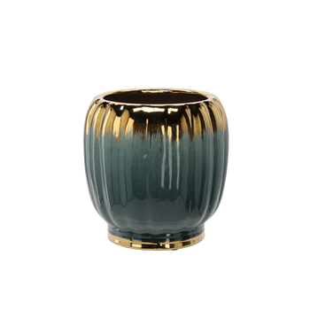 OSŁONKA CERAMICZNA NA DONICZKĘ 28 x 28 x 28,5 CM ZŁOTO-ZIELONA *3635