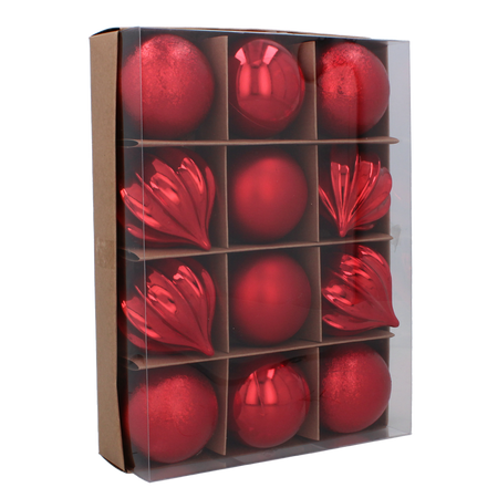 SET OF 12 BAUBLES 6 CM RED/GOLD/SILVER