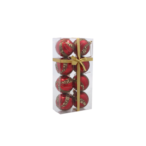 SET OF 8 CHRISTMAS BAUBLES RED 6 CM