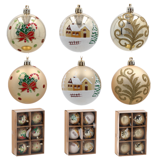 SET OF 6 CHRISTMAS BAUBLES GOLD 7 CM