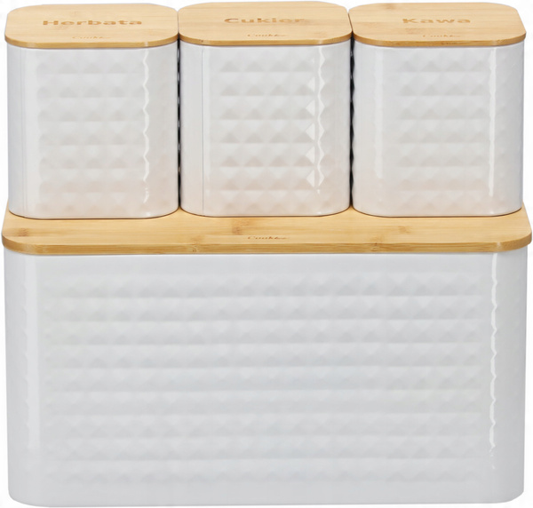 CHLEBAK SABIO - EMALIOWANY Z POKRYWĄ BAMBUSOWĄ 35 x 23 x 18,5 CM BIAŁY + 3 POJEMNIKI 11,5 X 11,5 X 12 CM *8848