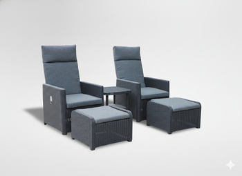 GARDEN FURNITURE SET - ANTHRACITE (2 RECLINING ARMCHAIRS, TABLE, 2 FOOTRESTS)