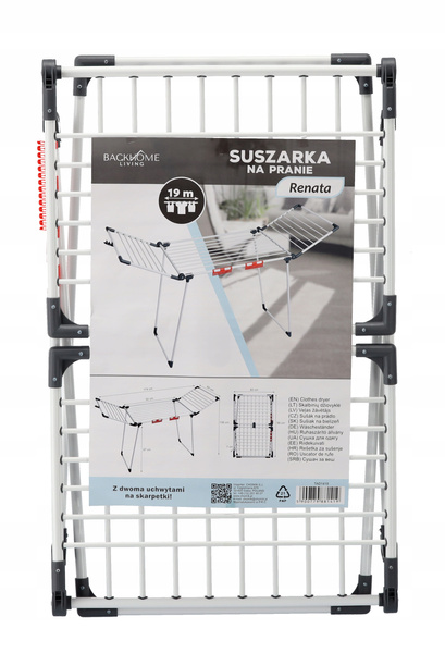 SUSZARKA DO BIELIZNY Z DWOMA UCHWYTAMI NA SKARPETKI "RENATA" BIAŁA 174 x 61 x 106 CM *1419