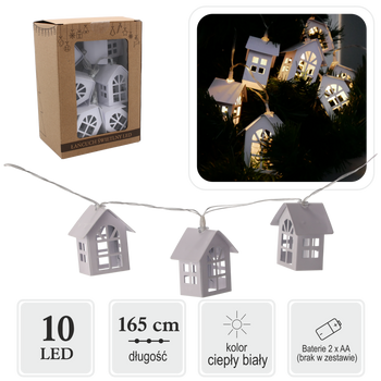 ŁAŃCUCH ŚWIETLNY LED METALOWE DOMKI 10 L NA BATERIE *1402