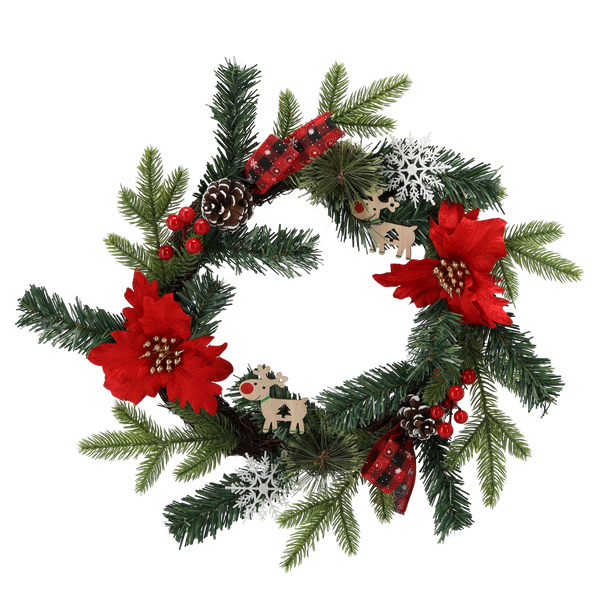 VÁNOČNÝ VENEC 40 CM ČERVENÝ S POINSETTIÁM *2576