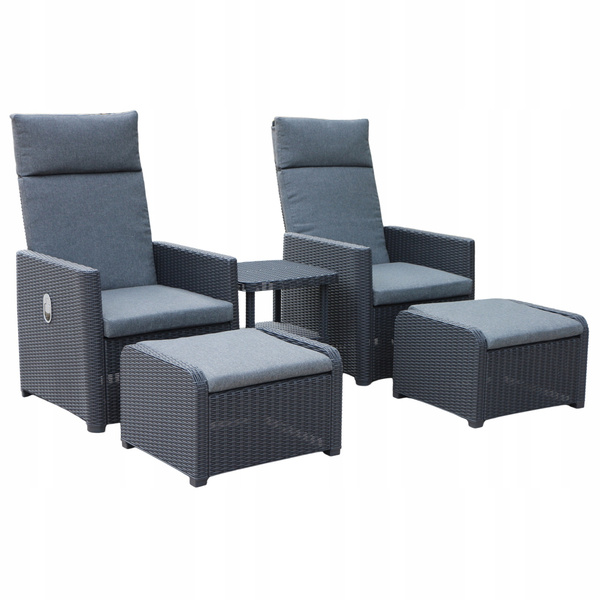 SET DE MOBILIER PENTRU GRĂDINĂ - ANTRACIT (2 SCAUNE EXTENSIBILE, MĂSUȚĂ, 2 TABURETE) *6430