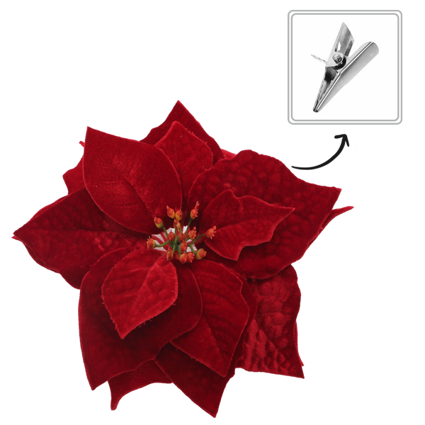 ARTIFICIAL FLOWER - POINSETTIA 25 CM ON CLIP DARK RED
