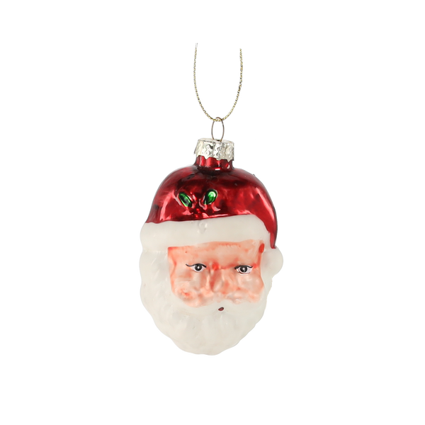 ORNAMENT DE CRĂCIUN DIN STICLĂ 5.2 x 4.8 x 8.4 CM - CAPUL LUI MOȘ NICOLAE pachet=12buc *2669