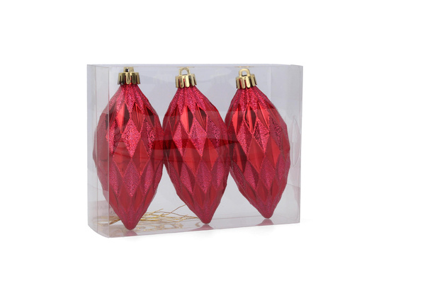 SET OF 3 OBLONG BAUBLES 10 CM RED/GOLD/SILVER