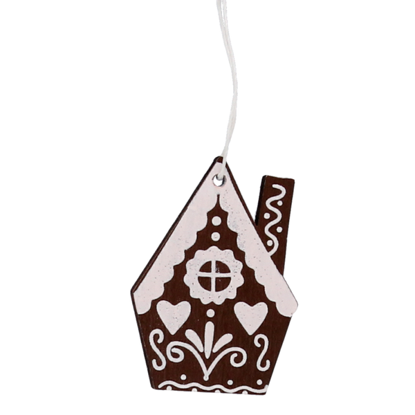 SET OF 18 WOODEN CHRISTMAS DECORATIONS DARK BROWN ASSORTED 3 DESIGNS HOUSES