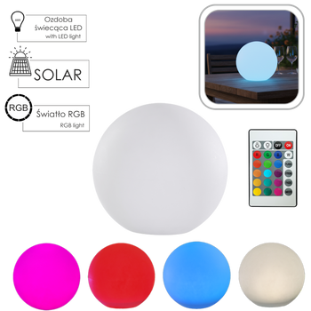LAMPĂ SOLARĂ SPHERICĂ ALBĂ 40 x 40 x 38 CM MULTICOLOR CU TELECOMANDĂ *4934