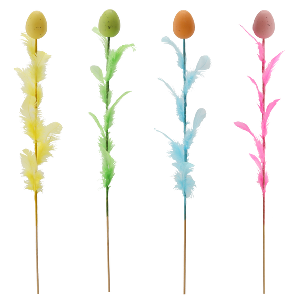 DECORAȚIUNE DE PAȘTE PE UN BEȚIȘOR - OU CU PENE 45 CM MIX 4 CULORI ambalaj=12buc *9502