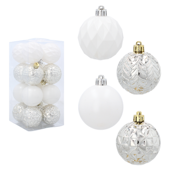 SET OF 16 BAUBLES 6 CM WHITE