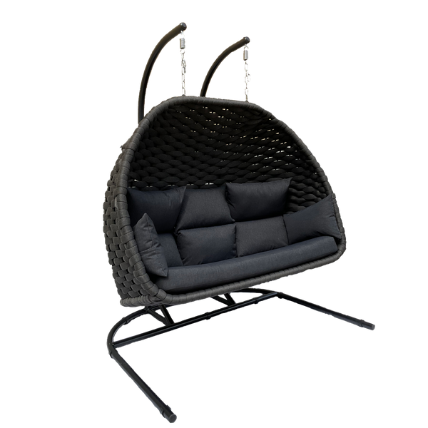 HANGING CHAIR TONDER - BLACK CHAIR, BLACK CUSHION, MATT BLACK FRAME