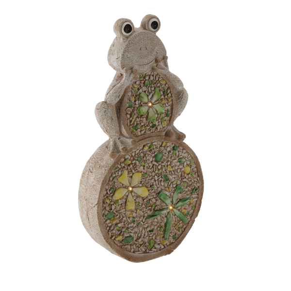 GARDEN FIGURINE – FLAT FROG ON STONE 25 X 9 X 49 CM LED