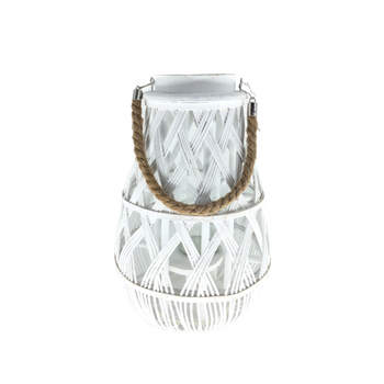 LAMPION 27 x 42 CM S SKLENENÝM VLOŽKOM - BIELY *3117