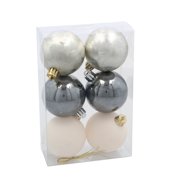 SET OF 6 ORNAMENTS 6 CM CHAMPAGNE/GRAY/WHITE