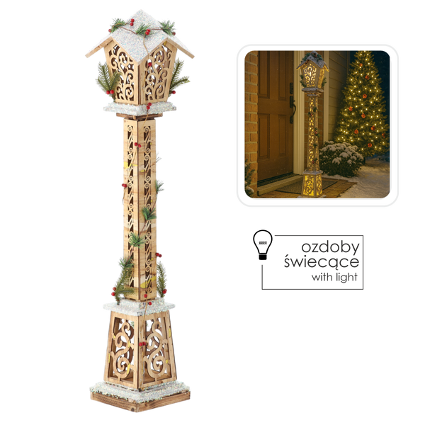 CHRISTMAS WOODEN BROWN LED LANTERN 18 x 18 x 100 CM