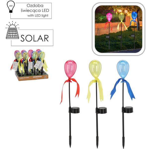 LAMPA SOLARNA FUNNY BALONIK 9 x 6 x 44 CM MIX KOLORÓW disp=12szt *6162