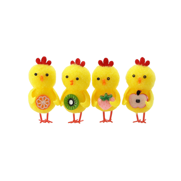 SET OF 4 EASTER DECORATIONS - CHICKS WITH FRUITS 12 x 6 x 3,5 CM DESIGN MIX