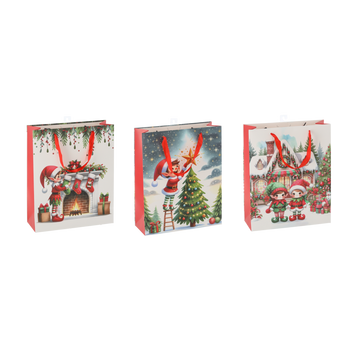 GEANTĂ OCCAZIONALĂ DE CRĂCIUN "ELFUL SĂRBĂTORII" 26 x 32 x 10 CM MIX MODELE pachet=12buc *6864